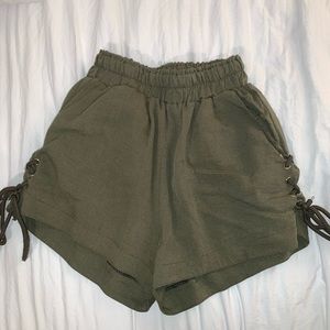 Olive Green Shorts With Ties On Sides